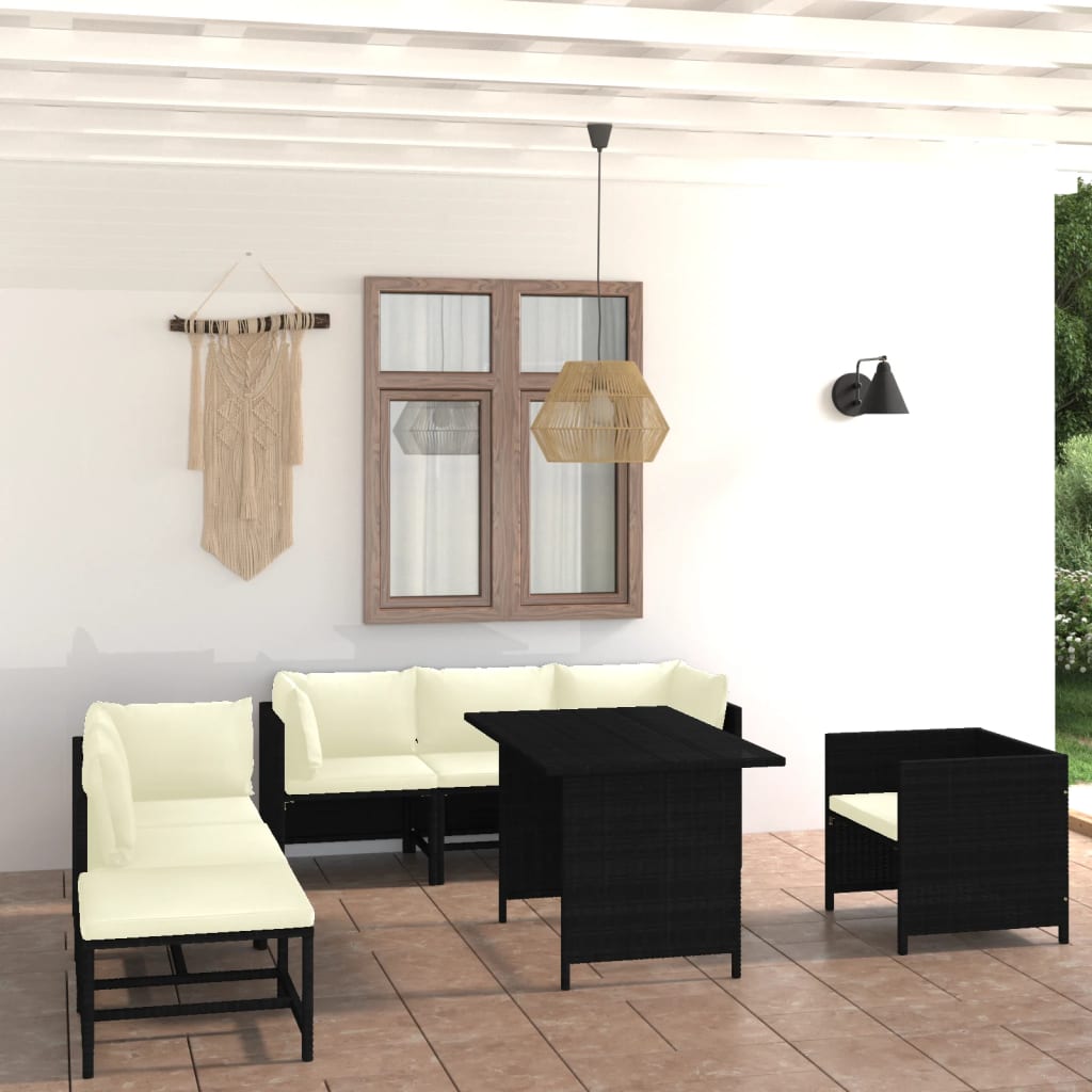 vidaXL Set mobilier de grădină cu perne, 8 piese, negru, poliratan