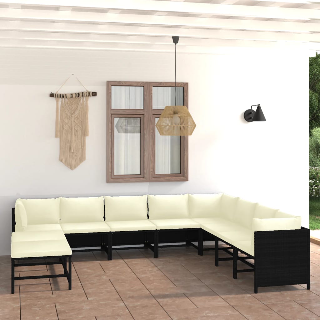 vidaXL 9-tlg. Garten-Lounge-Set mit Kissen Poly Rattan Schwarz