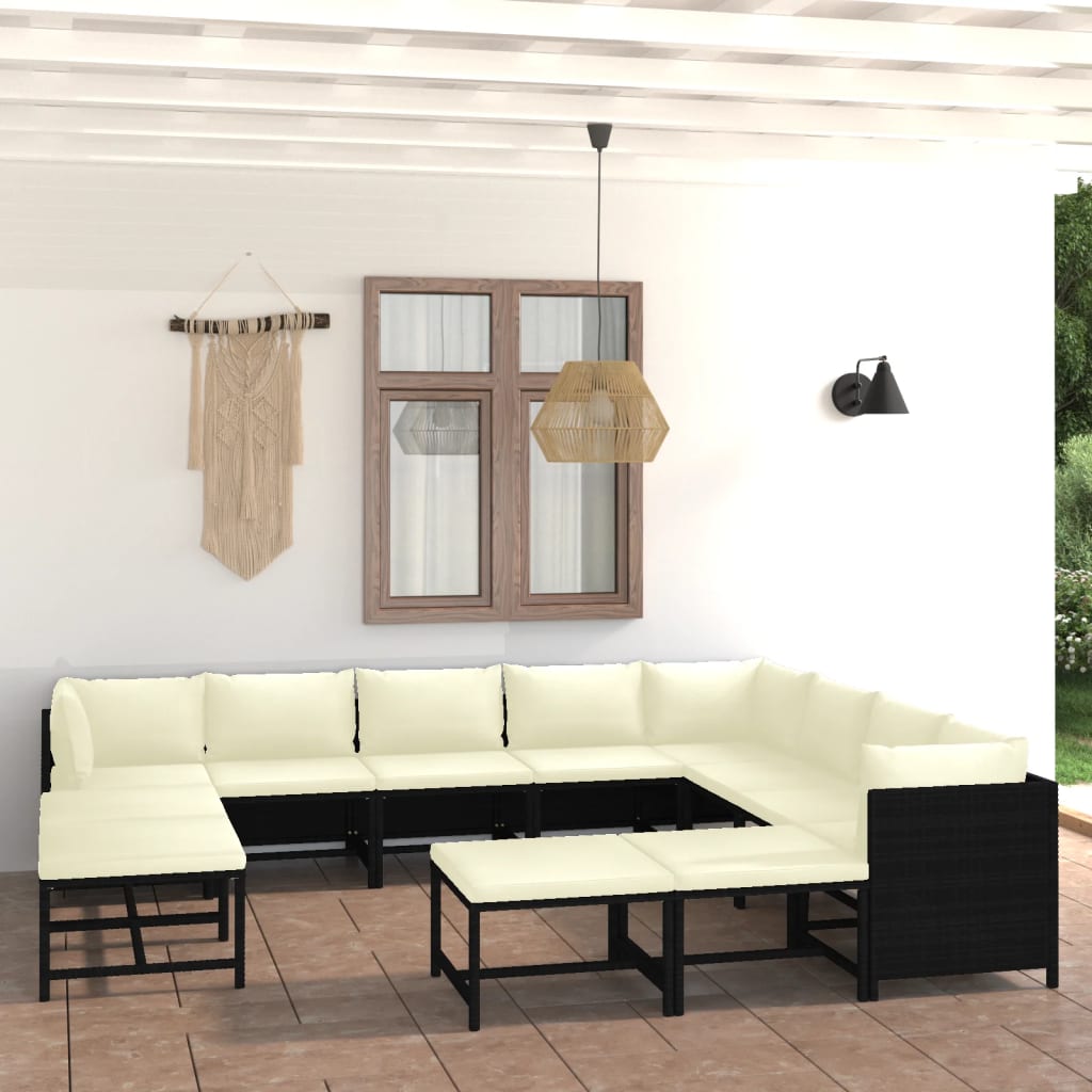 vidaXL 12-tlg. Garten-Lounge-Set mit Kissen Poly Rattan Schwarz