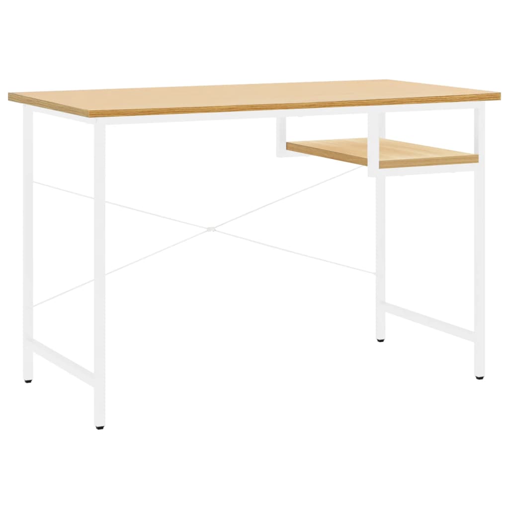 PC stůl bílý a světlý dub 105 x 55 x 72 cm MDF a kov