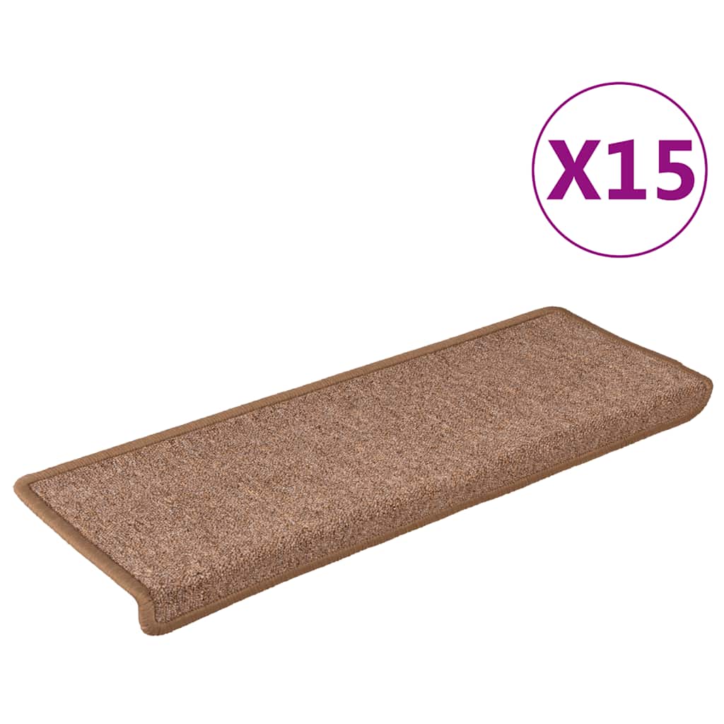 vidaXL Schodové rohože 15 ks 65 x 21 x 4 cm hnědé s obdélníkovým okrajem