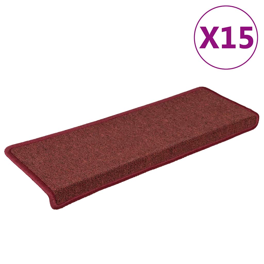 vidaXL Schodové rohože 15 ks 65 x 21 x 4 cm bordó obdélníkový okraj
