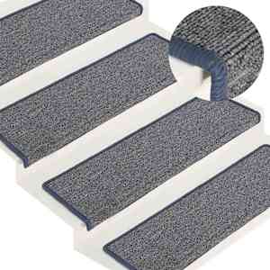 Stopniščne preproge 15 kosov 65x21x4 cm svetlo sive in modre pravokotne robove