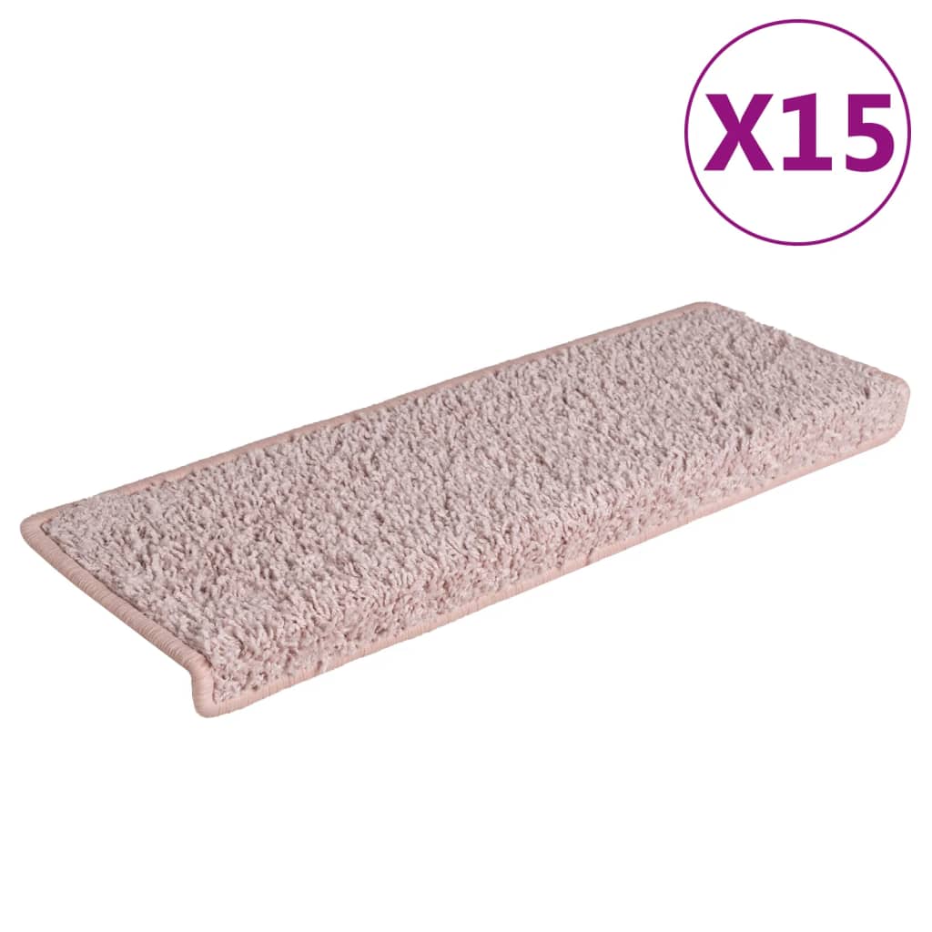 vidaXL Kobercové nášlapy na schody 15 ks 65x21x4 cm bílé a růžové