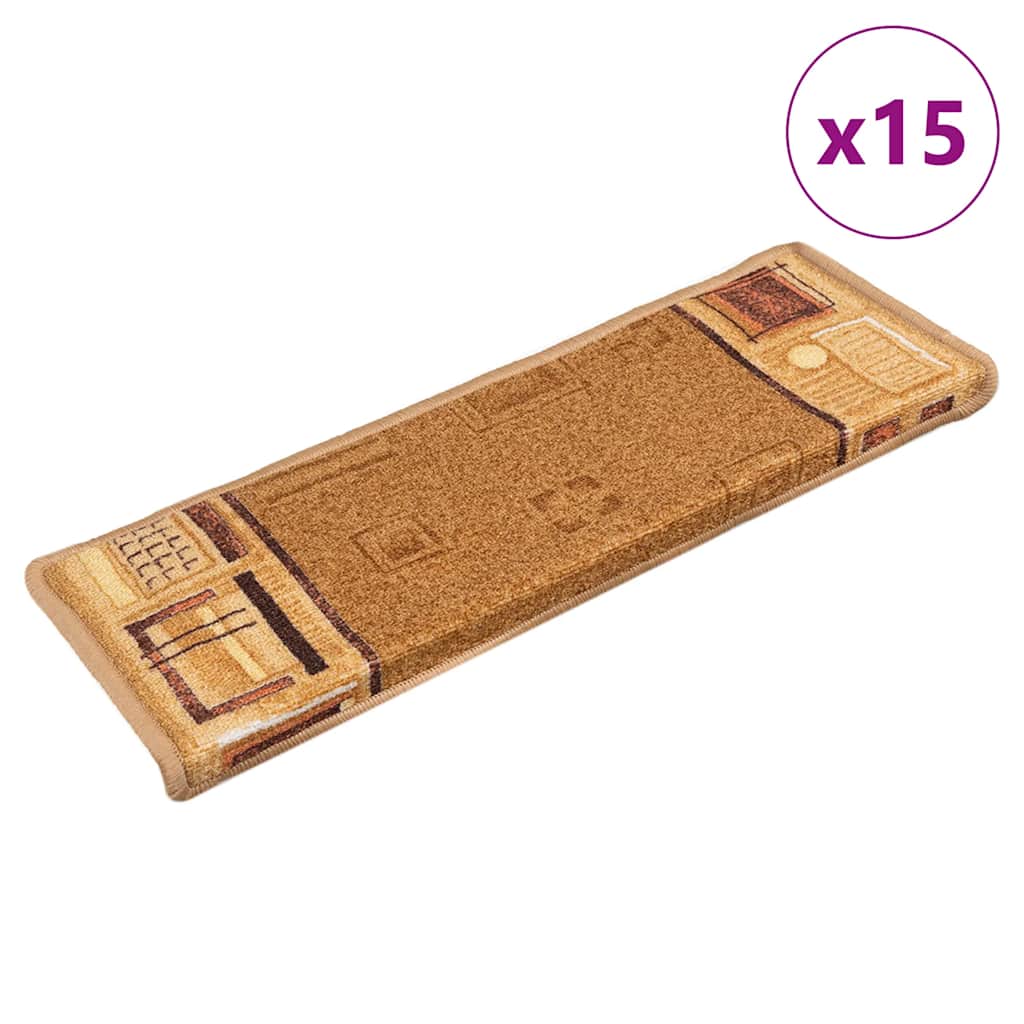 vidaXL Covorașe scări autoadezive, 15 buc., bej, 65x21x4 cm