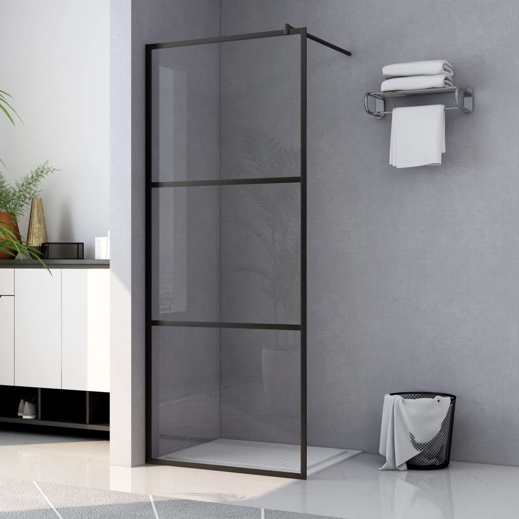 fekete zuhanyfal átlátszó ESG üveggel 100 x 195 cm
