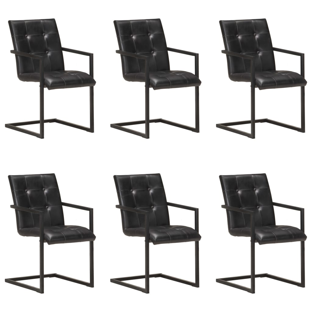 Gembinės valgomojo kėdės, 6vnt., juodos spalvos, tikra oda | Stepinfit