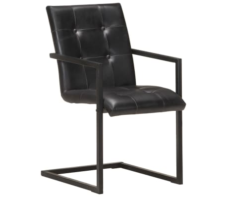 vidaXL 6 db fekete valódi bőr szánkótalpas étkezőszék