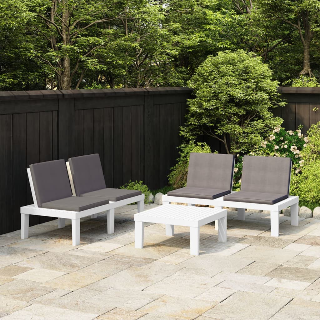 vida XL 3-tlg. Garten-Lounge-Set mit Kissen Kunststoff Weiß