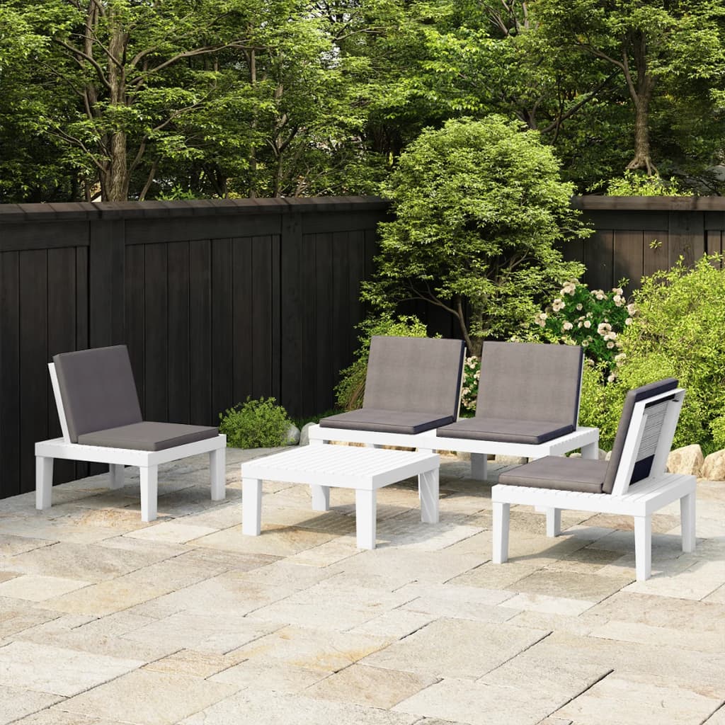 Poza vidaXL Set mobilier de gradina cu perne, 4 piese, alb, plastic