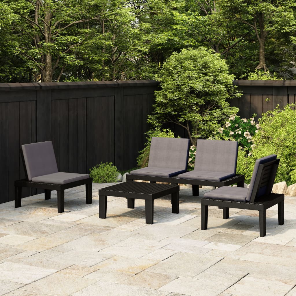 vidaXL 4 Piece Garden Lounge Set with Cushions Plastic Grey