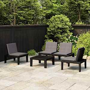 Vrtna sedežna garnitura 4-delna z blazinami plastika siva