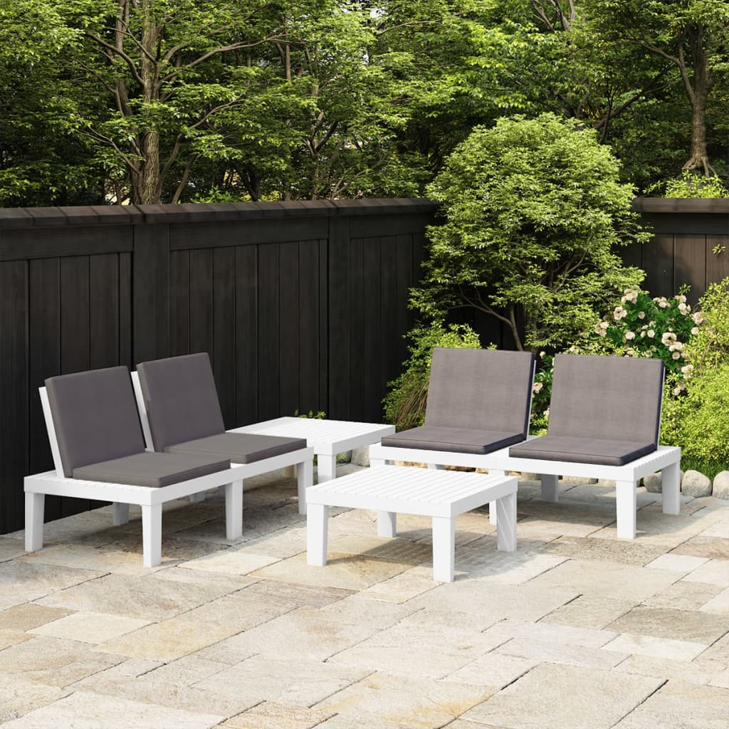 vidaXL 4-tlg. Garten-Lounge-Set mit Auflagen Kunststoff Weiß