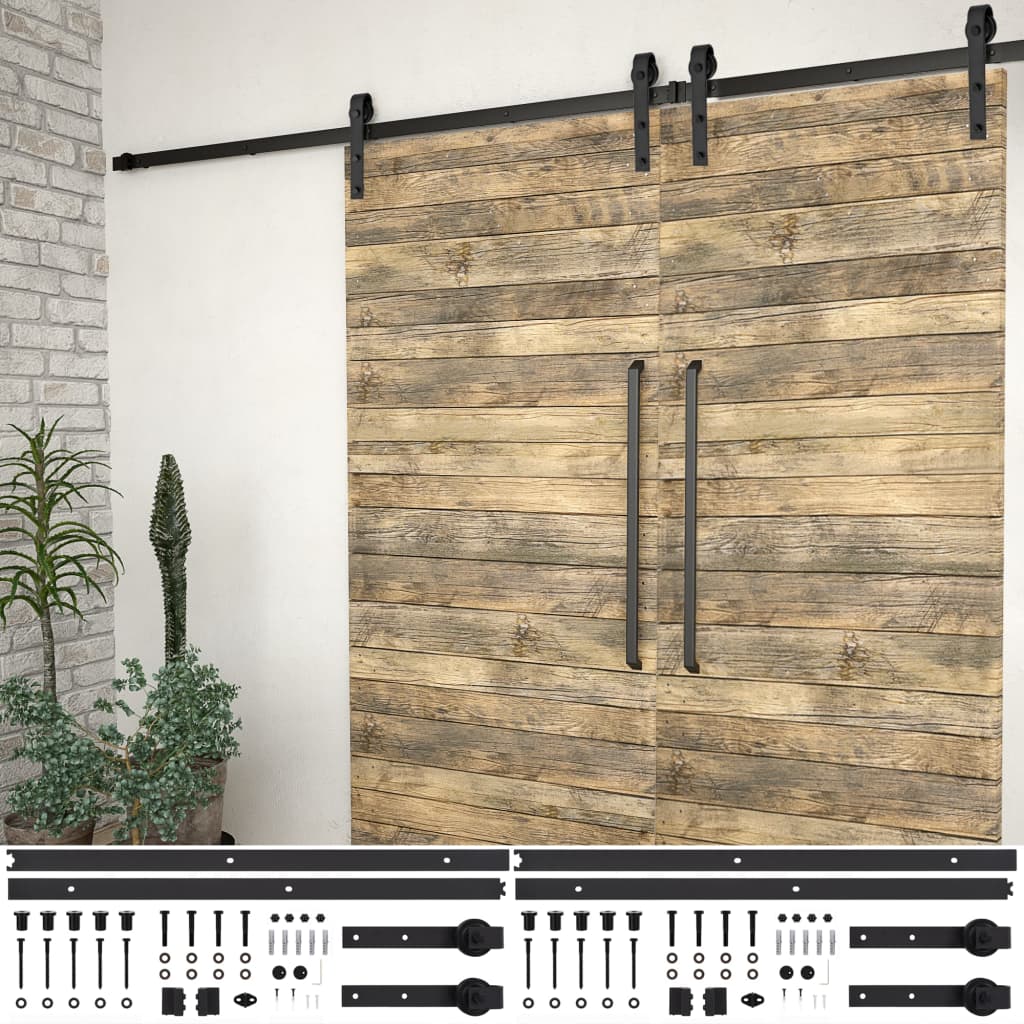 vida XL Schiebetür-Beschlagsätze 2 Stk. 200 cm Stahl Schwarz