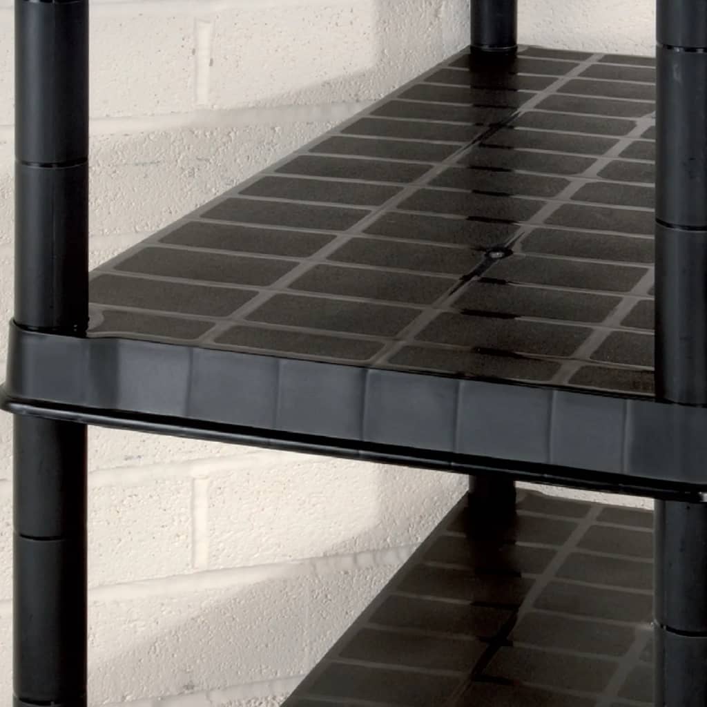 Fekete műanyag 5 szintes tárolópolc 170 x 40 x 185 cm 