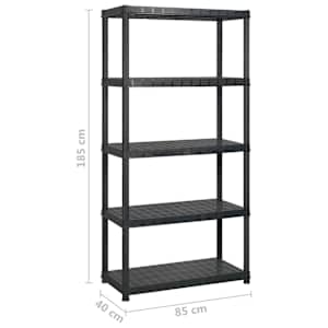 Úložný regál 5patrový černý 170 x 40 x 185 cm plast - obrázek 6