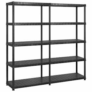 Regal s policami 5-nadstropni črn 183x45,7x185 cm plastika