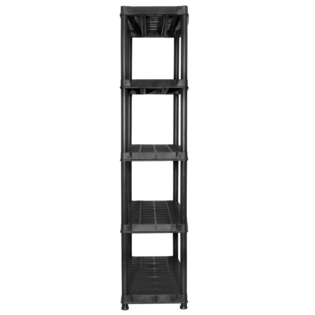 Fekete műanyag 5 szintes tárolópolc 183 x 45,7 x 185 cm 