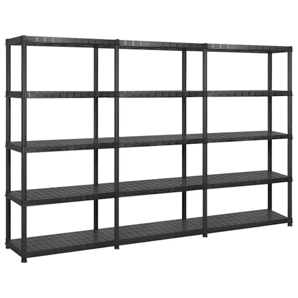 vidaXL hoiuriiul, 5-korruseline, must, 255 x 40 x 185 cm, plast