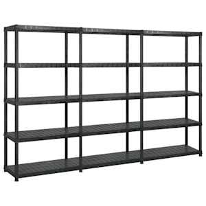 Úložný regál 5patrový černý 255 x 40 x 185 cm plast - obrázek 1