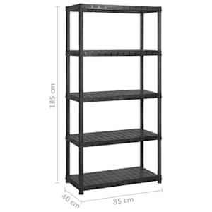 Úložný regál 5patrový černý 255 x 40 x 185 cm plast - obrázek 6