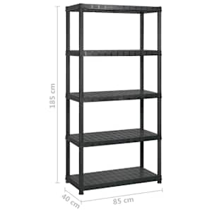 Úložný regál 5patrový černý 340 x 40 x 185 cm plast - obrázek 6