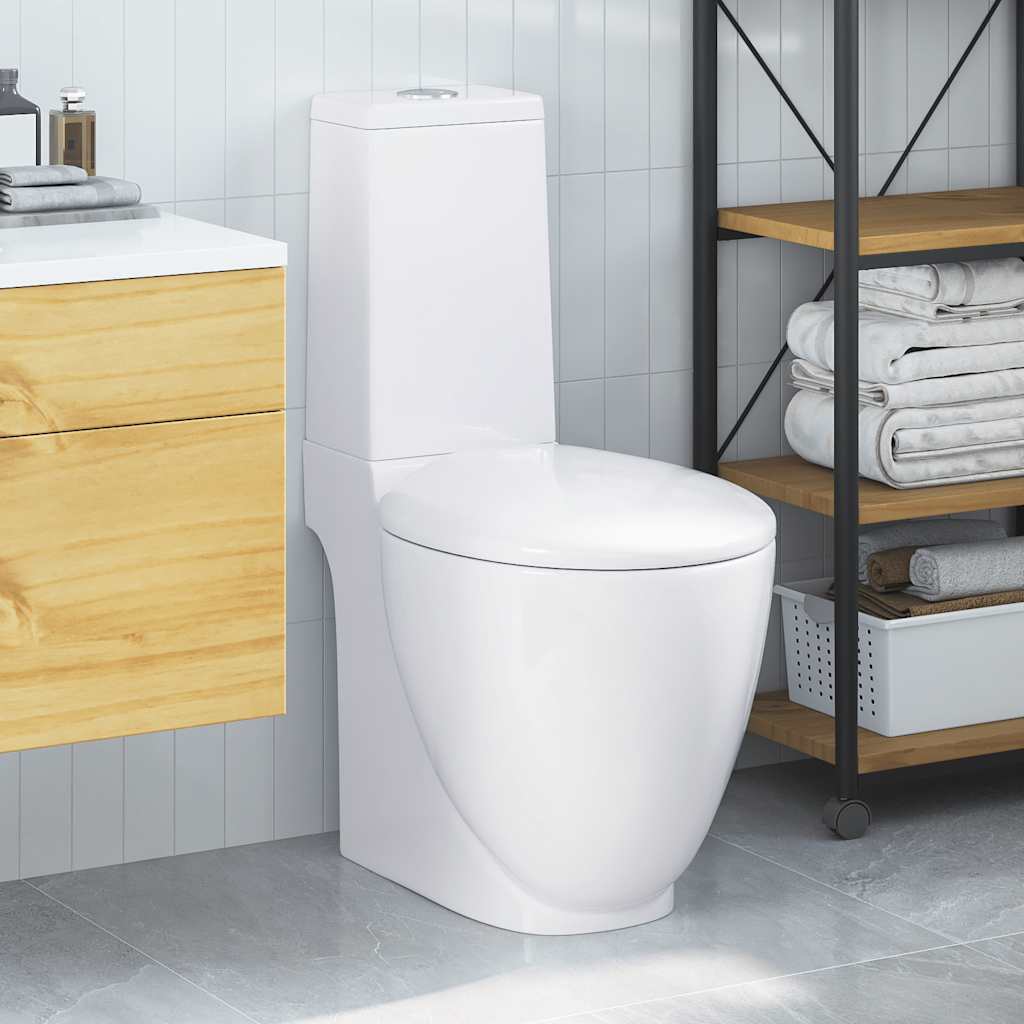 Toilette en céramique Ronde Écoulement d'eau au fond Blanc