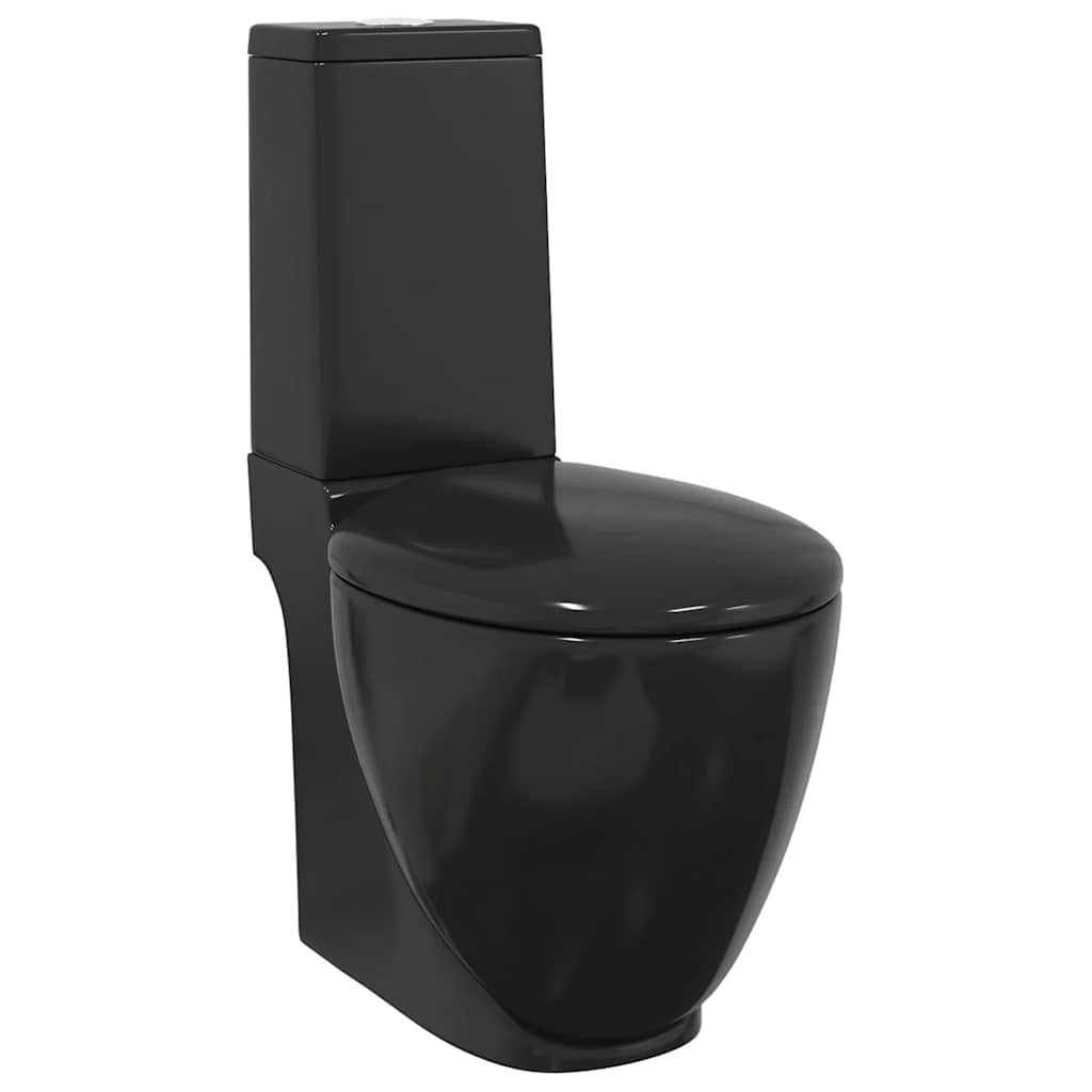 vidaXL Keramické WC kombi kulaté spodní odpad černé