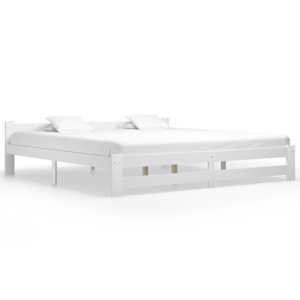 Posteljni okvir bel iz trdne borovine 200x200 cm