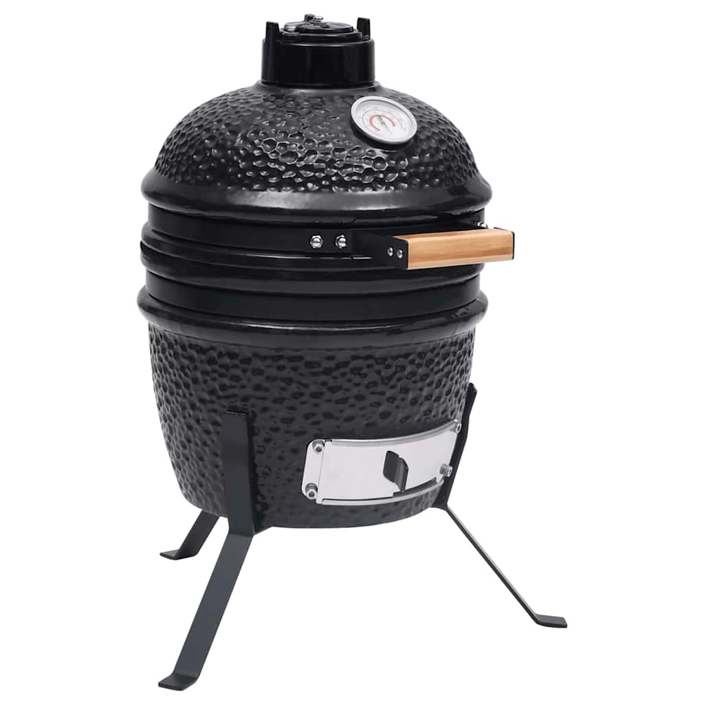 vidaXL Grătar cu afumătoare 2-în-1 Kamado, negru, 56 cm, ceramică