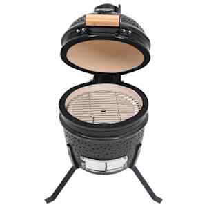 vidaXL Ψησταριά Καπνιστήριο Kamado 2 σε 1 Μαύρη 56 εκ. Κεραμική