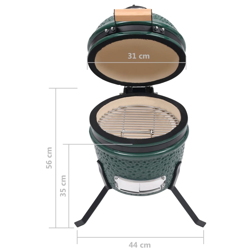 Grătar cu afumătoare 2-în-1 Kamado, verde, 56 cm, ceramică