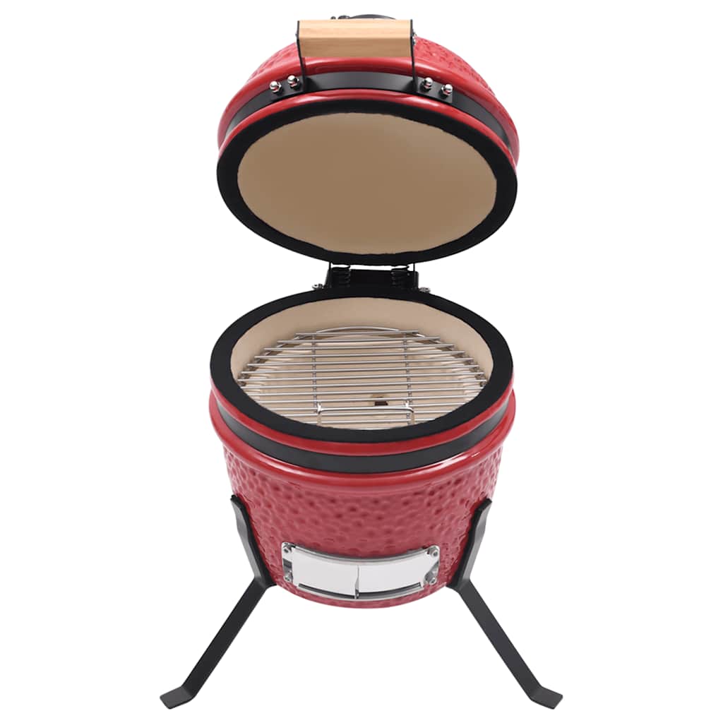 vidaXL piros kerámia 2 az 1-ben Kamado grillsütő füstölővel 56 cm
