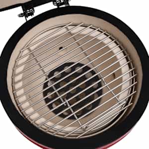 Zahradní gril a udírna 2 v 1 Kamado keramický 56 cm červený - obrázek 7