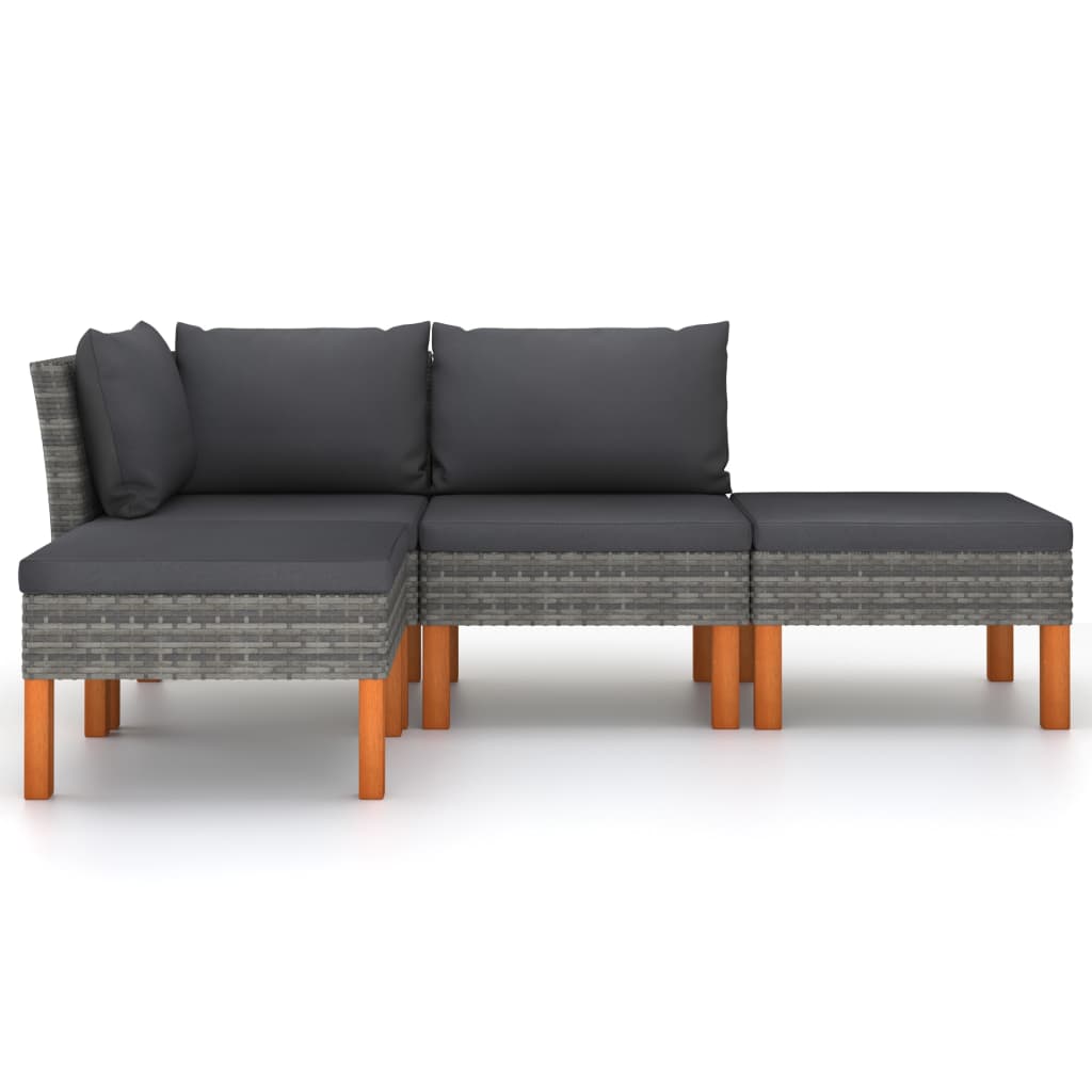 

vidaXL 4-delige Loungeset met kussens poly rattan grijs