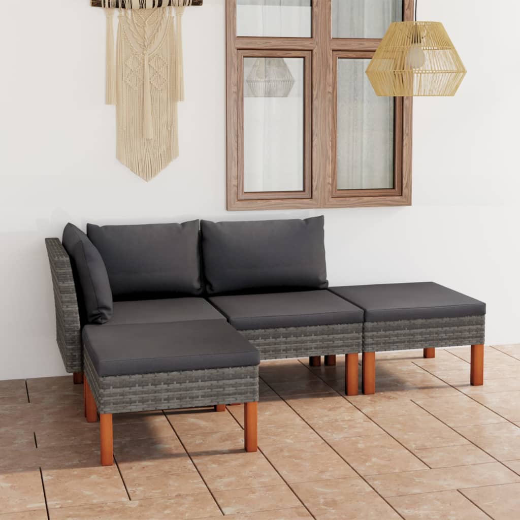 vidaXL 4-tlg. Garten-Lounge-Set mit Kissen Poly Rattan Grau