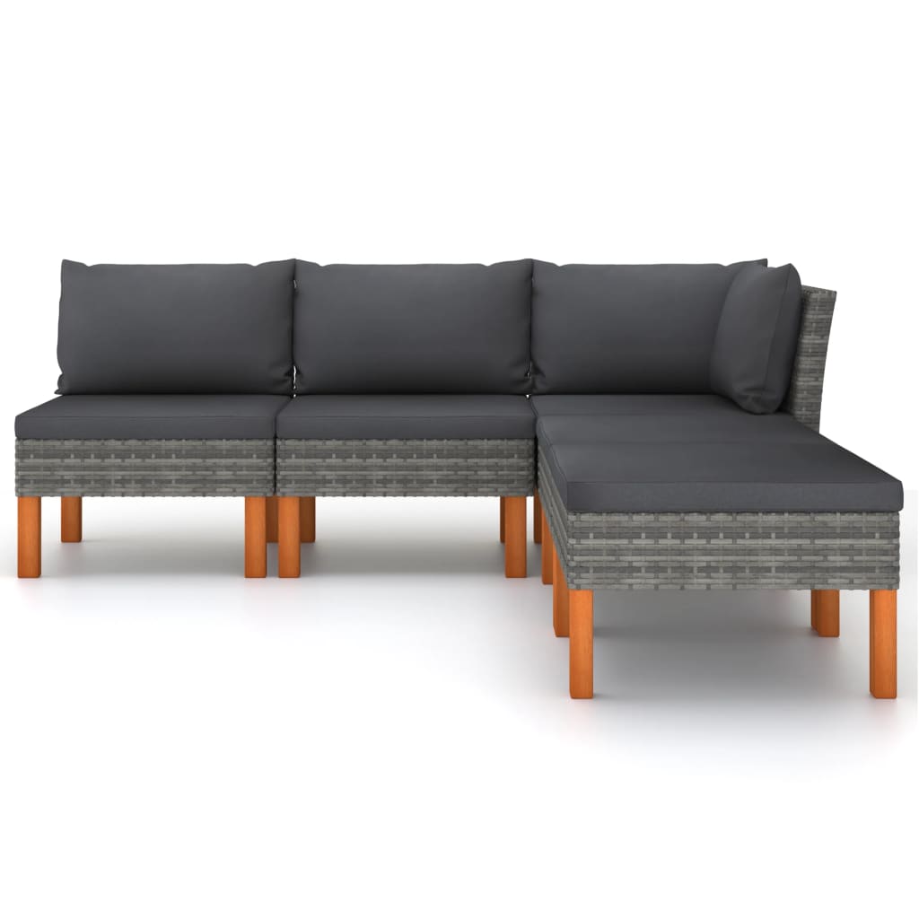 

vidaXL 5-delige Loungeset met kussens poly rattan grijs