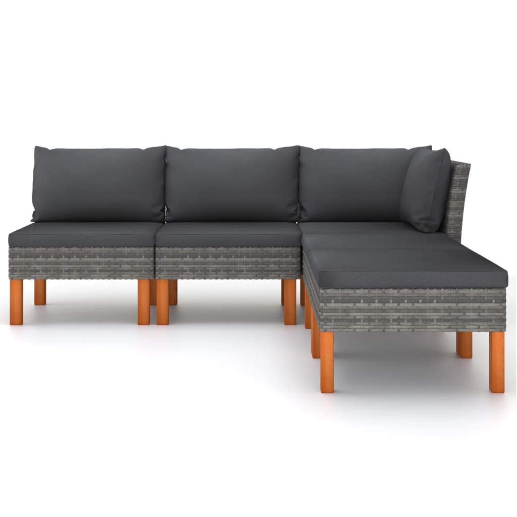 vidaXL 5-delige Loungeset met kussens poly rattan grijs afbeelding