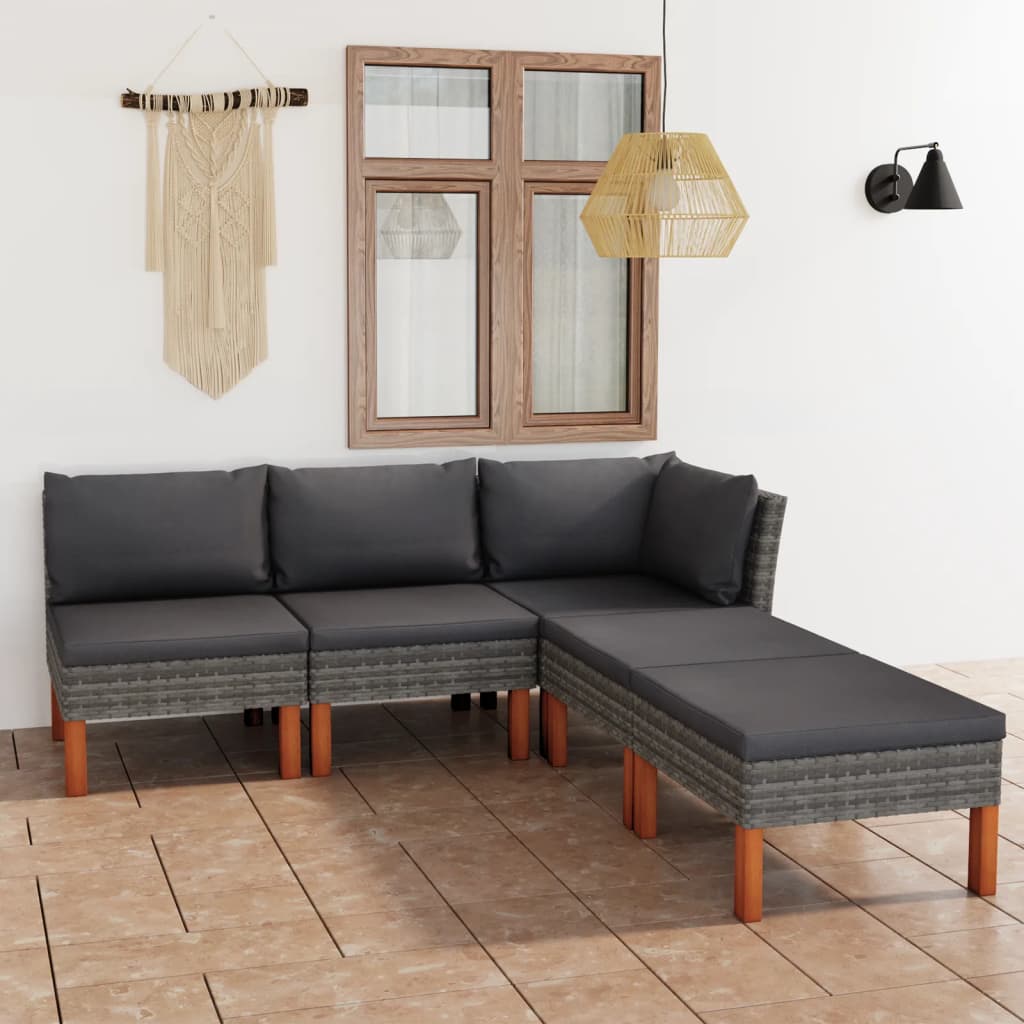 vidaXL 5-tlg. Garten-Lounge-Set mit Kissen Poly Rattan Grau