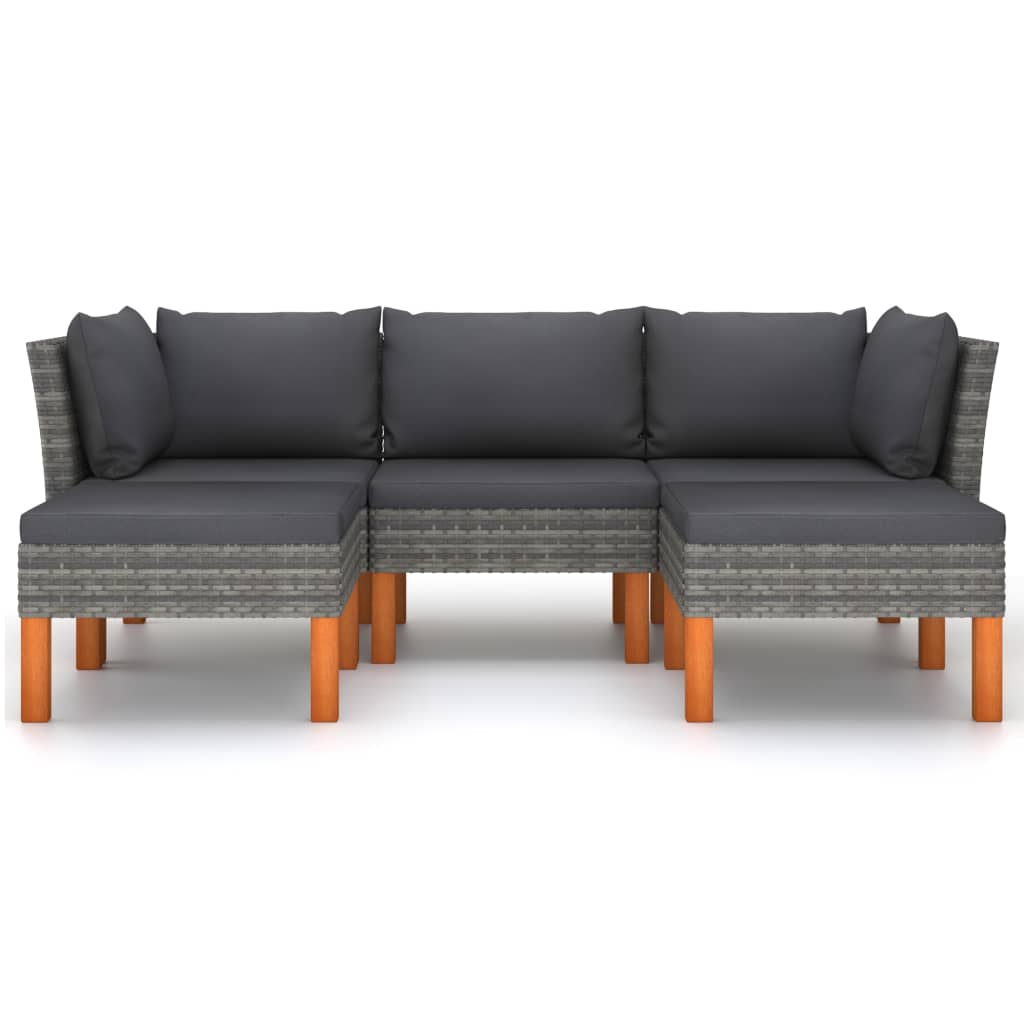 

vidaXL 5-delige Loungeset met kussens poly rattan grijs
