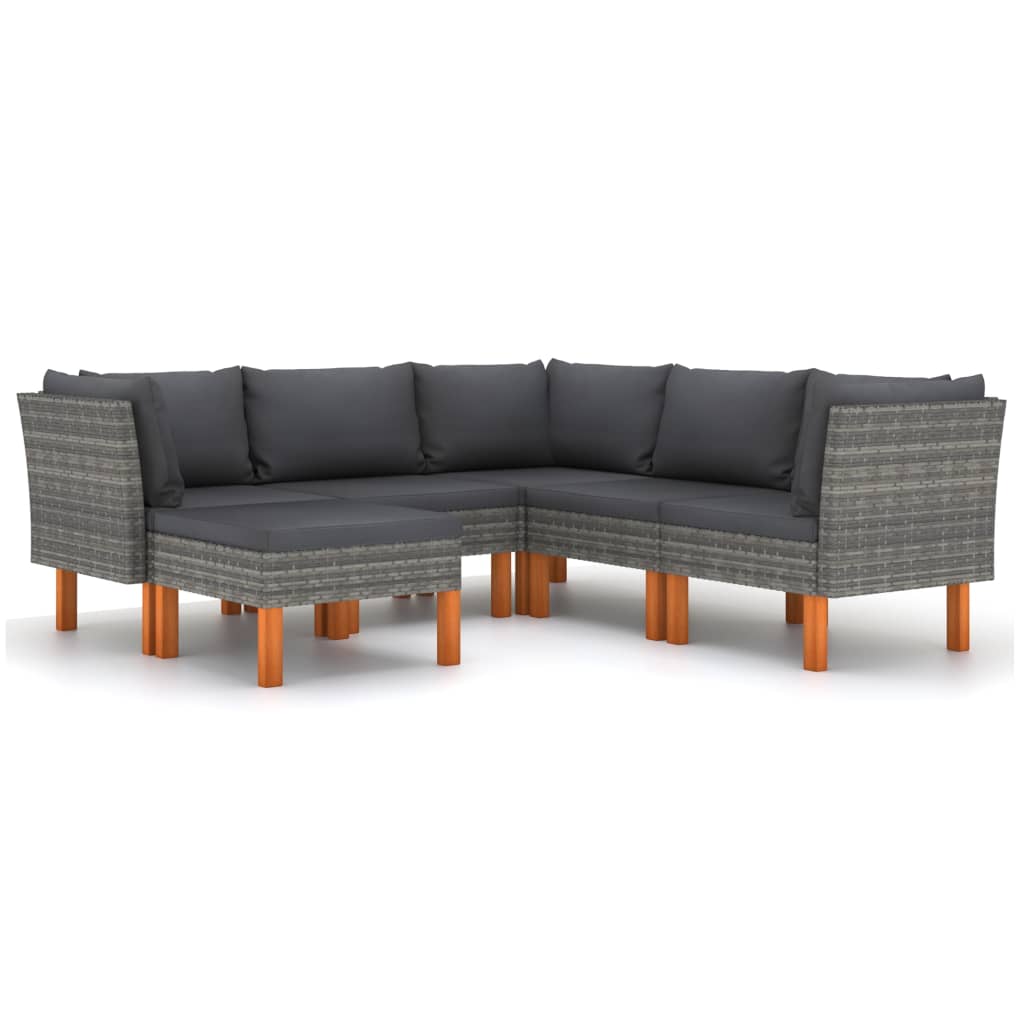 

vidaXL 6-delige Loungeset met kussens poly rattan grijs