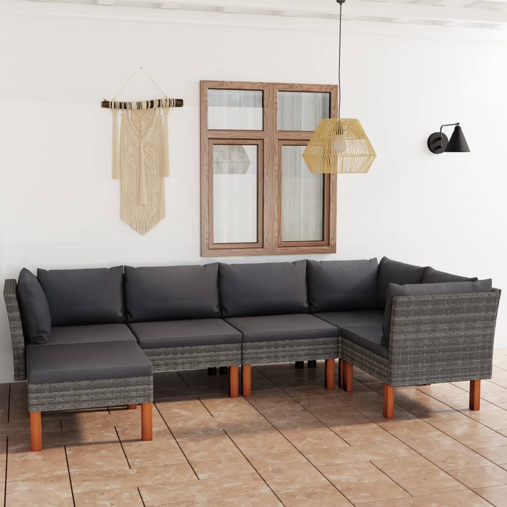 vidaXL 6-tlg. Garten-Lounge-Set mit Kissen Poly Rattan Grau