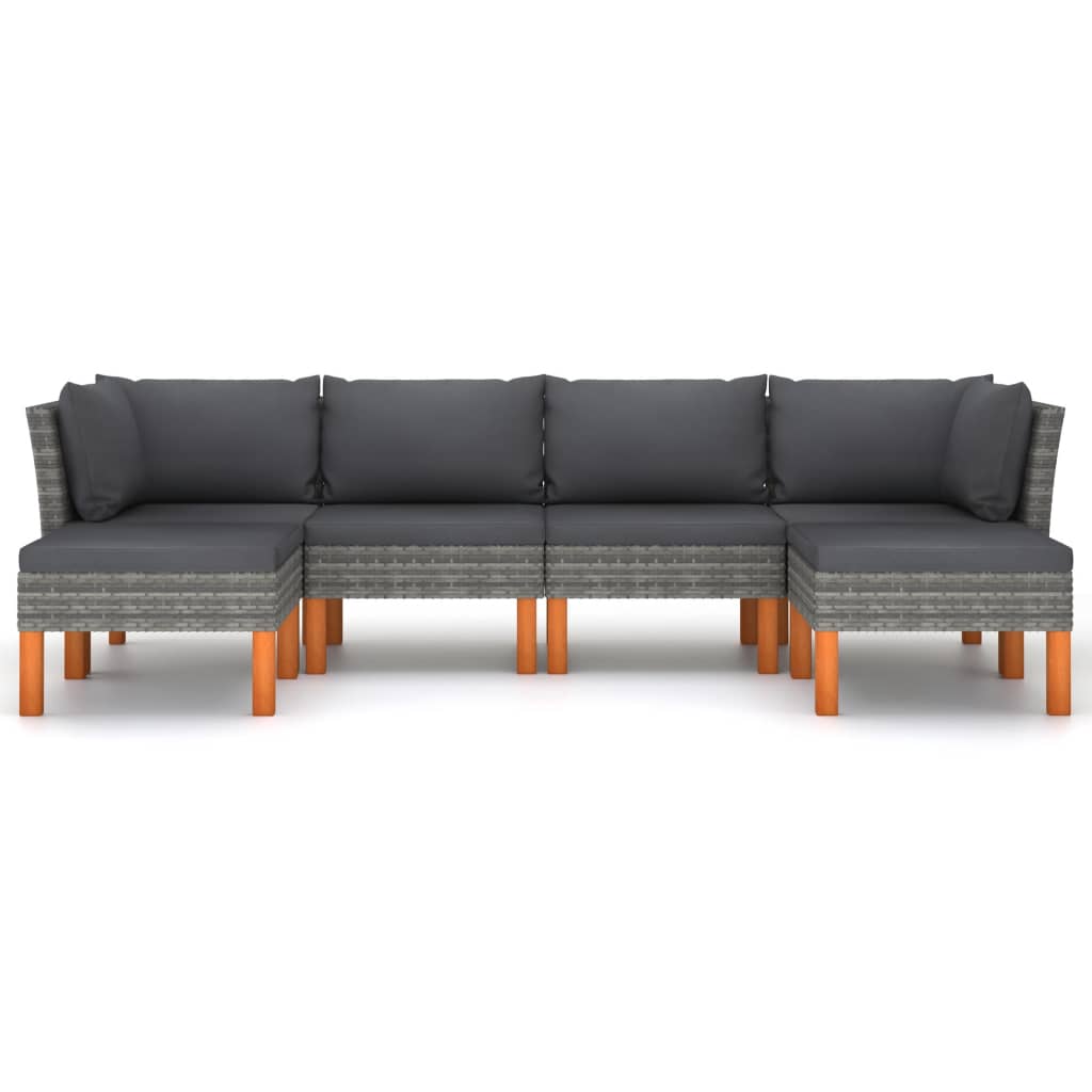 

vidaXL 6-delige Loungeset met kussens poly rattan grijs