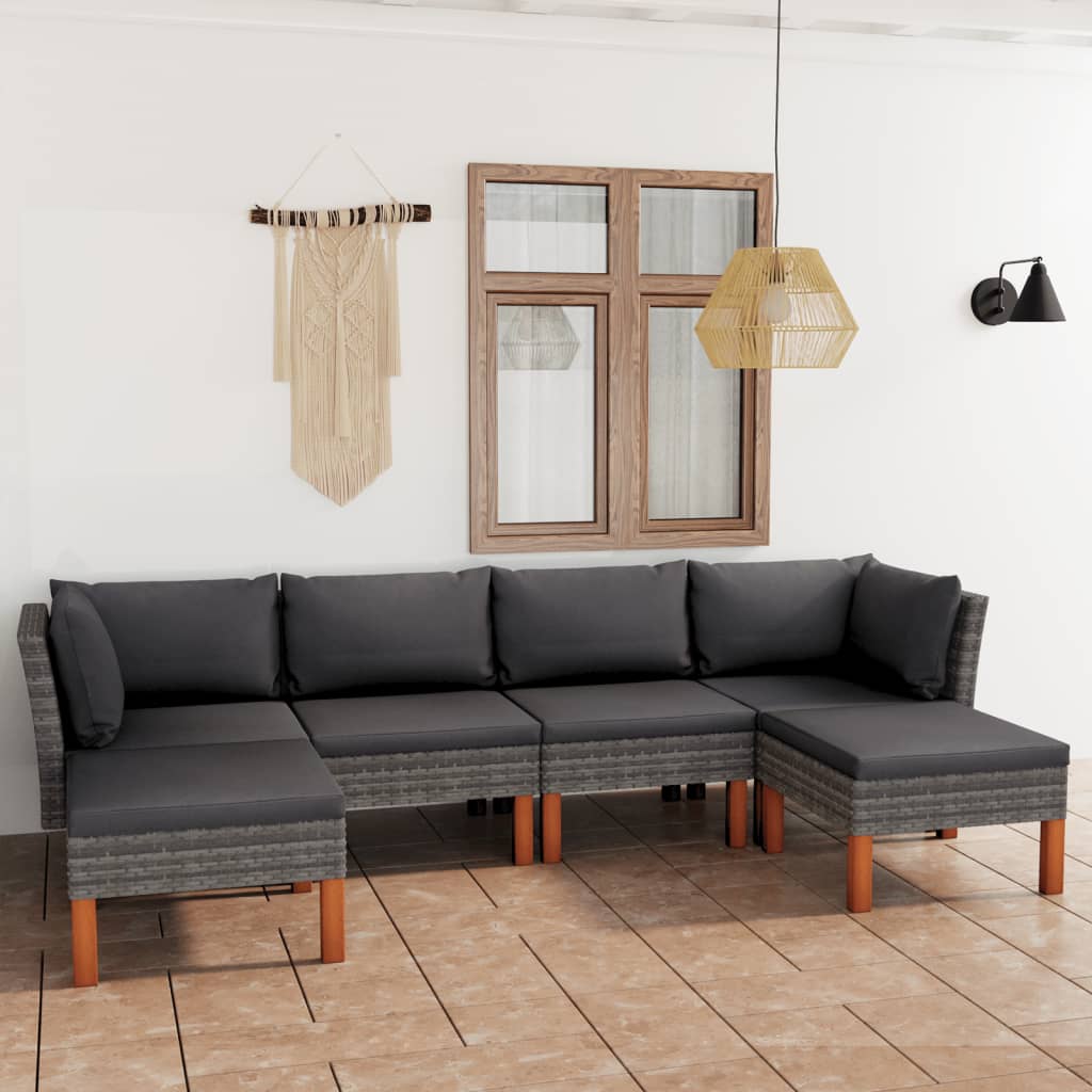 vidaXL 6-tlg. Garten-Lounge-Set mit Kissen Poly Rattan Grau