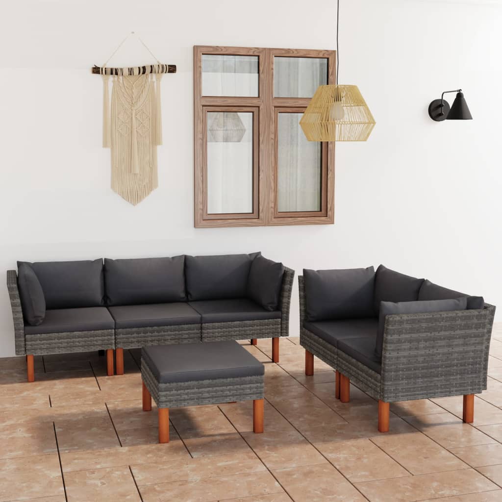 vidaXL 6-tlg. Garten-Lounge-Set mit Kissen Poly Rattan Grau