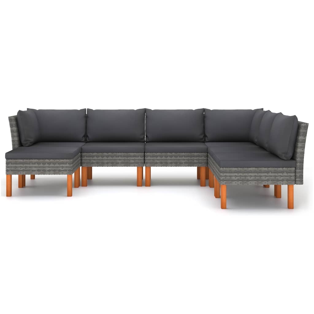 vidaXL 7 részes szürke polyrattan kerti ülőgarnitúra párnákkal