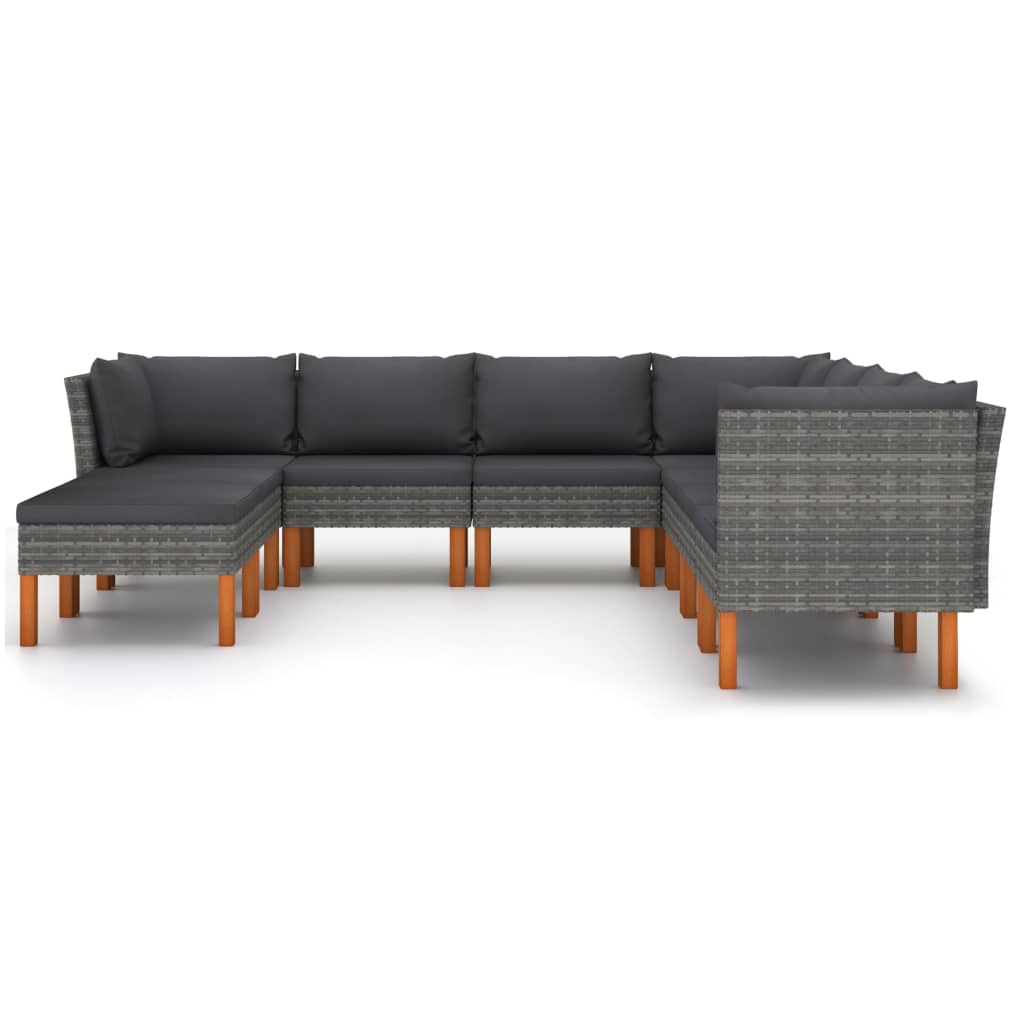 vidaXL 9-delige Loungeset met kussens poly rattan grijs afbeelding