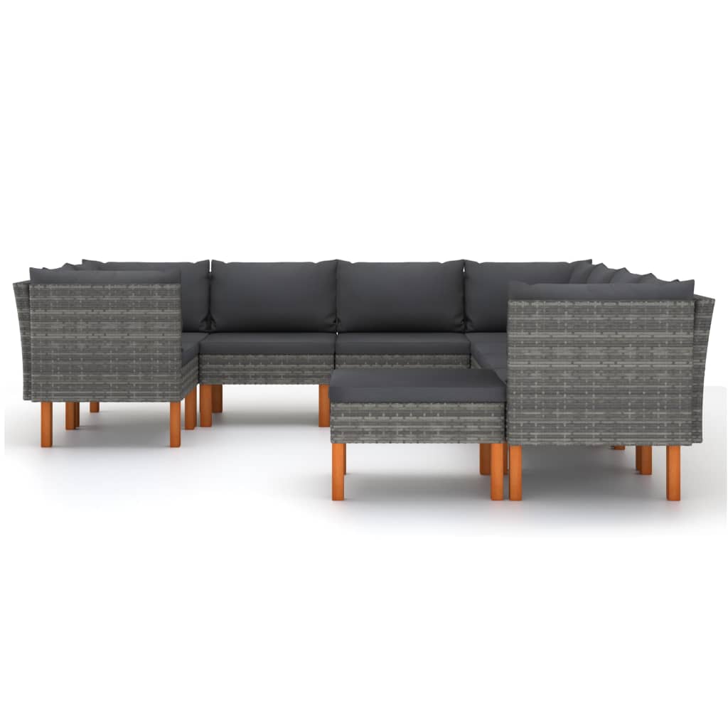 

vidaXL 9-delige Loungeset met kussens poly rattan grijs