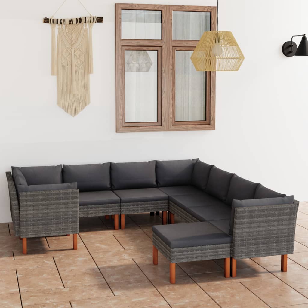 vidaXL 9-tlg. Garten-Lounge-Set mit Kissen Poly Rattan Grau