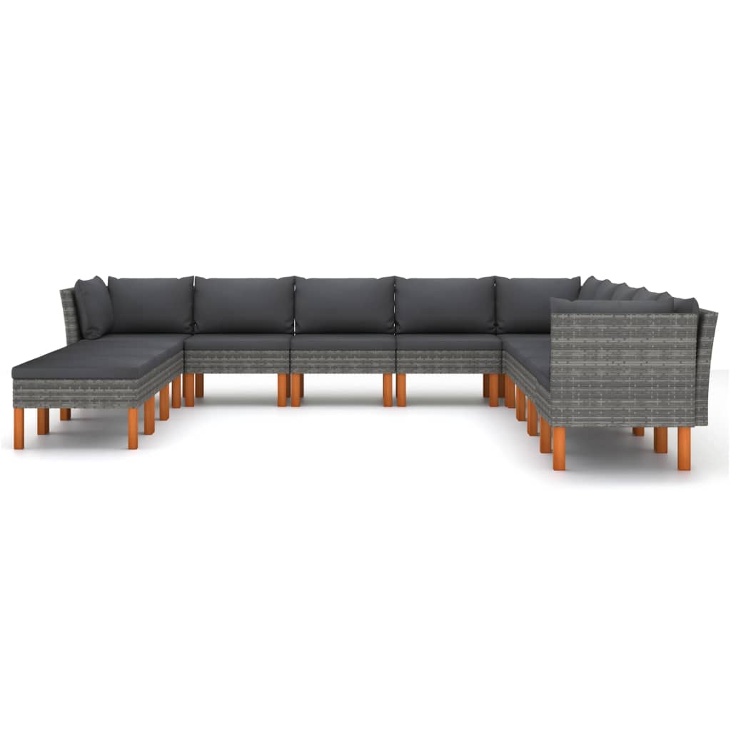 

vidaXL 12-delige Loungeset met kussens poly rattan grijs